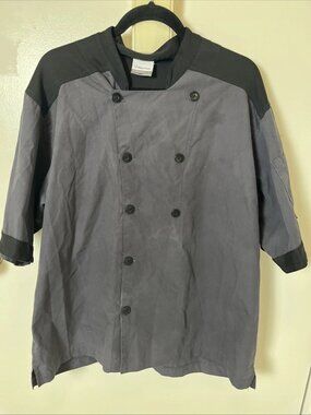 Happy Chef Gray Black Mesh Chef Coat Jacket Large Restaurant Culinary Uniform